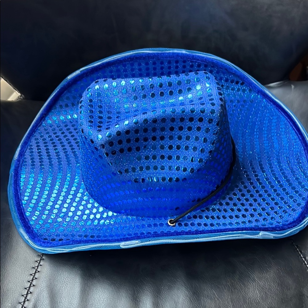 Shiny Blue LED Light Up Party Cowboy Hat